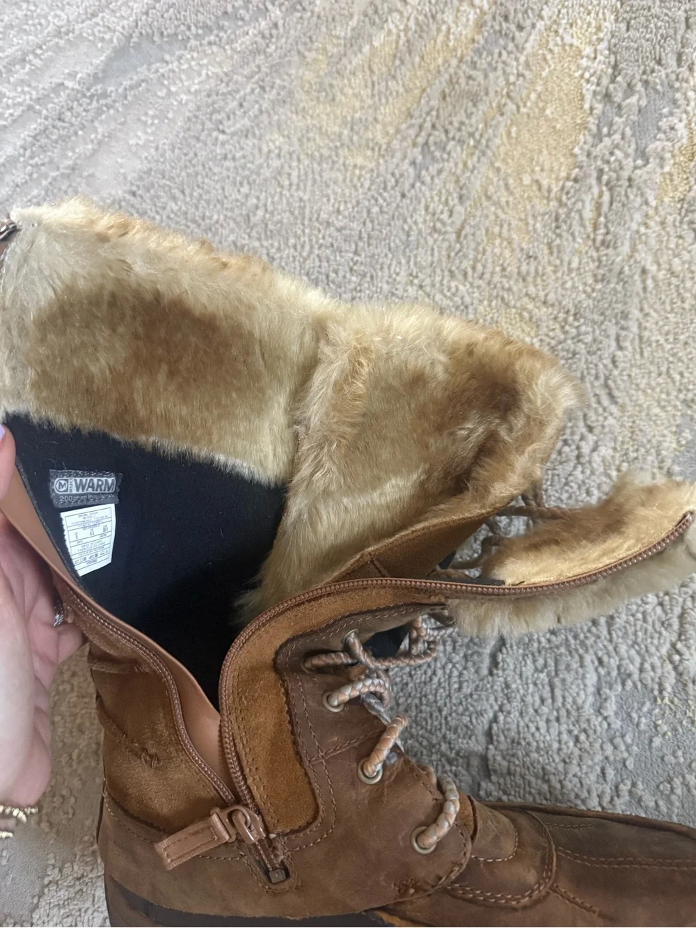 Merrell Decora Prelude waterproof winter boots brown leather fur lace up 8